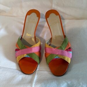 Vintage Christian Louboutin Rainbow Kitten Heel Mules
